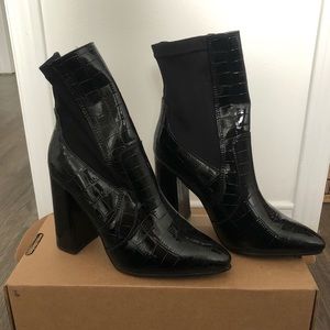 Black croc vegan leather booties